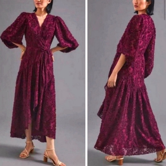 Anthropologie Hutch Rosa Floral Wrap Maxi Dress Burgundy Size XS Petite - Picture 1 of 11